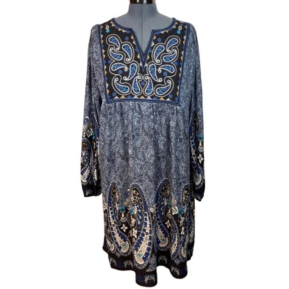 WHITE‎ MARK  Bohemian Plus-Size Apolline Sweater Dress Size 16W Blue Embroidery - Picture 1 of 14